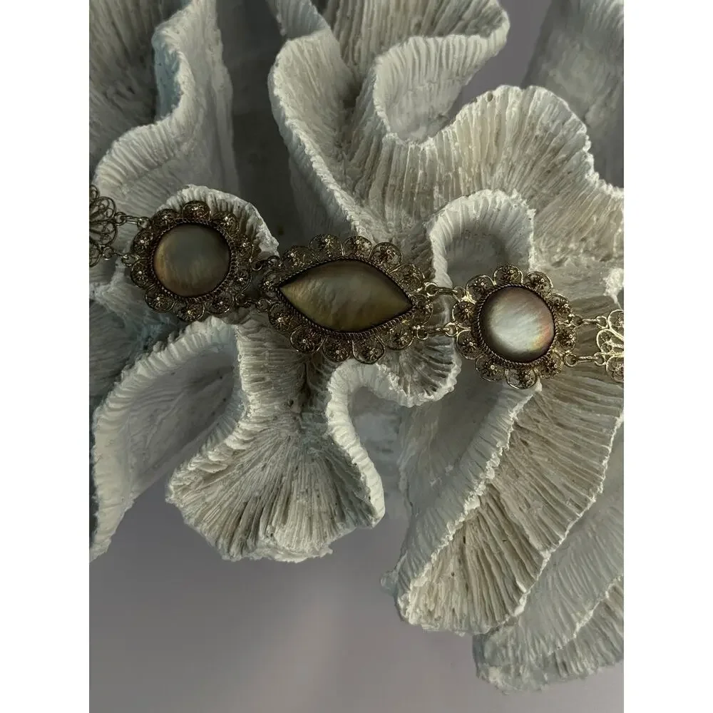 Vintage Beautiful 925 Sterling Silver Abalone Bracelet Length 7